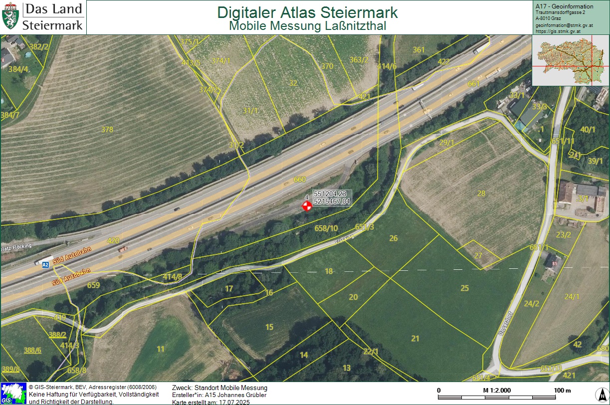 Mobile Messung 1 Standort Laßnitzthal © GIS / A15 Mobile Messung 1 Standort Laßnitzthal