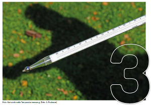 Zeigt einen Temperaturmesser in der Wiese.