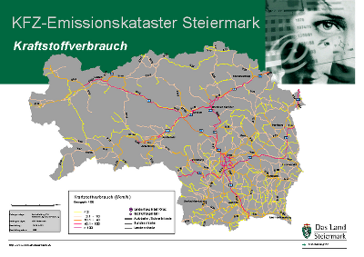 Steiermarkkarte mit Straßennetz, kategorisiert nach Kraftstoffverbrauch